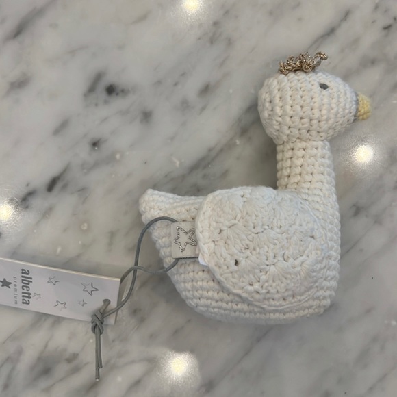 New Albetta Crocheted White Swan Rattle Stuffed Toy - Picture 1 of 3